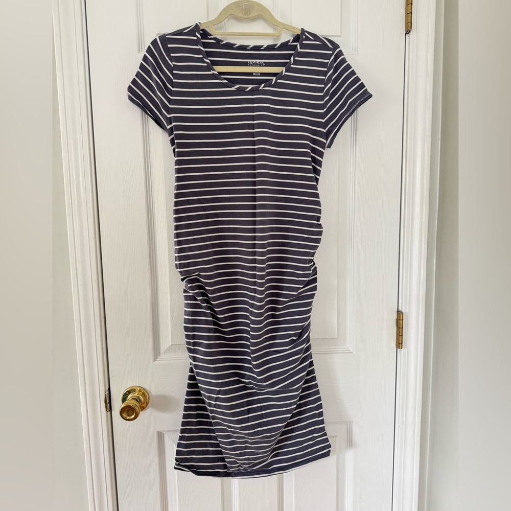 Isabel Maternity by Ingrid & Isabel Navy and White Striped Midi Dress